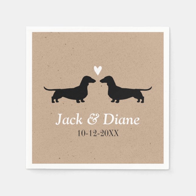 Dachshunds Wedding Couple with Custom Text Napkin (Front)