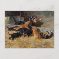 Dachshunds with Puppy in the Stable Hermine Bieder