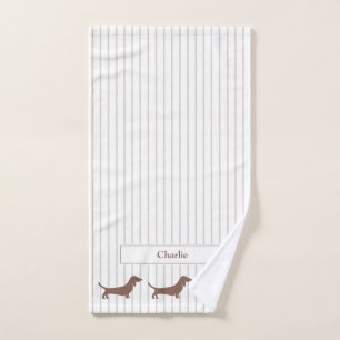 Dachshunts Brown sur bandes beiges Nom personnalis