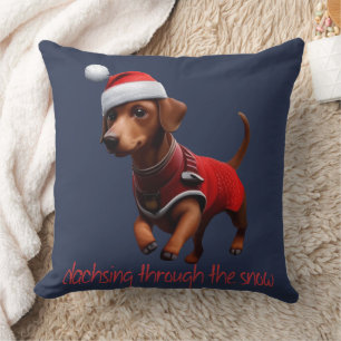 Dachsing Through The Snow Dachshund Sausage Dog  Throw Pillow