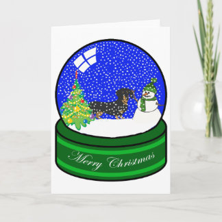 dachsund snow globe holiday card