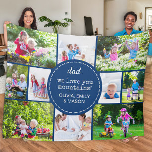 Dad 12 Photo Collage We Love You Blue Custom Fleece Blanket
