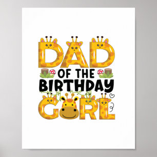 Dad 1st Birthday Girl Giraffe Theme Party Zoo Safa Poster