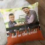 Dad 2 Photo The Most Loved Burnt Orange Throw Pillow<br><div class="desc">Create your own modern photo pillow with two of your favourite photos. The oversized typography is fully editable and currently reads "The Most Loved Dad in the world". The photo template is ready for you to add your pictures, which are displayed in landscape format. The colour palette is burnt orange...</div>