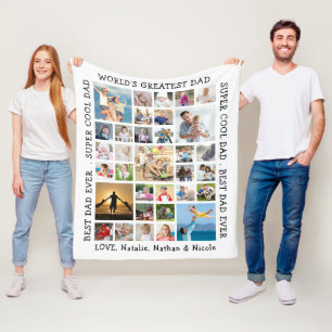 Dad 33 Photo Collage Custom Sayings Personalized Fleece Blanket
