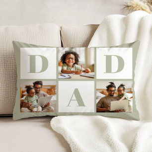 Dad 3 Photo Collage Sage Green Accent Pillow