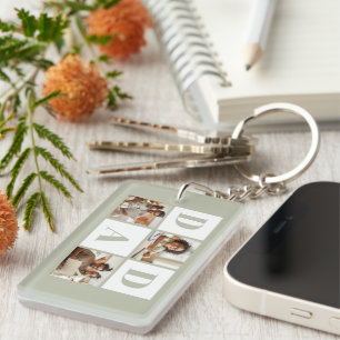 Dad 3 Photo Collage Sage Green Keychain
