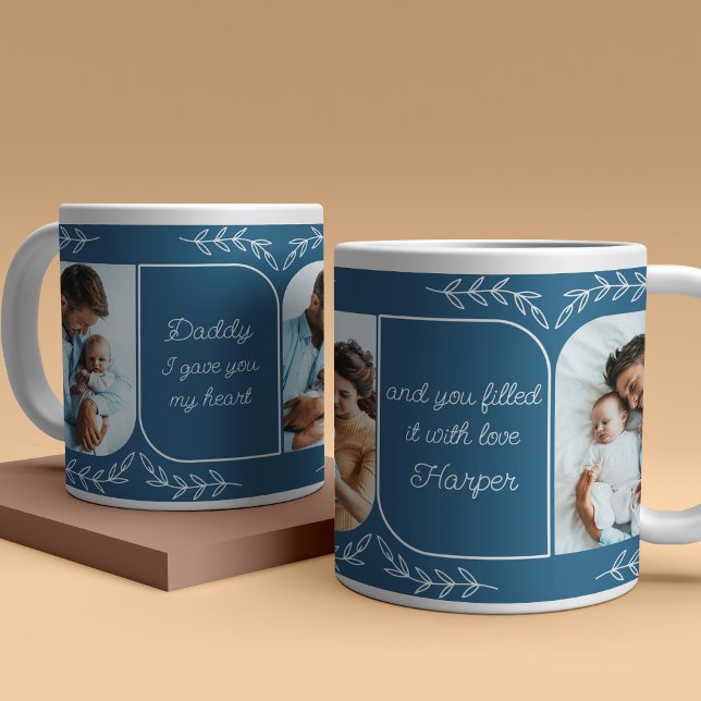 Dad 3 Vertical Photo Loving Words Personalized Large Coffee Mug (Creator Uploaded)