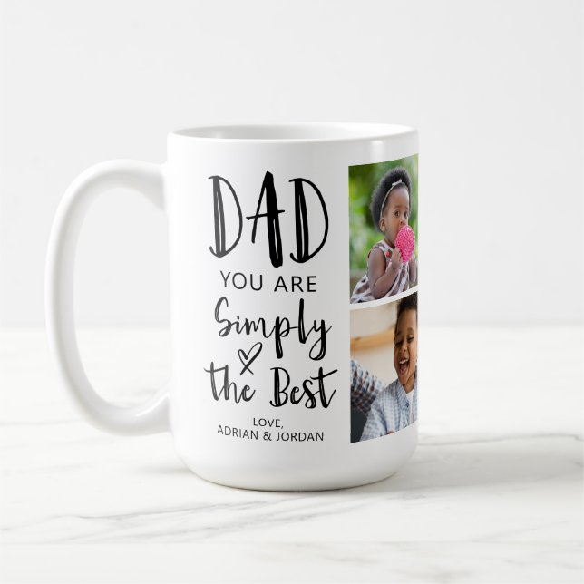 Dad 4 Photos Simply The Best Custom Coffee Mug (Left)