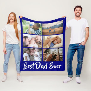 Dad 6 photo collage navy blue DIY Fleece Blanket