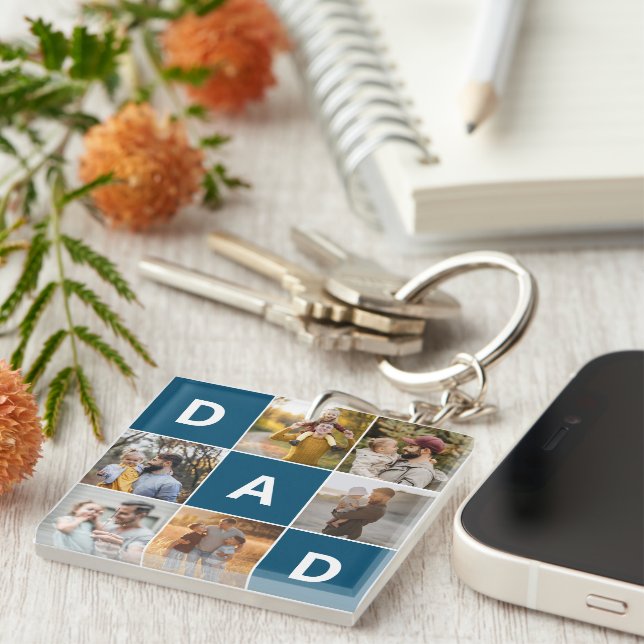 Dad 7 Multiple Photo Grid, Memento Keepsake Gift Keychain (Front Right)