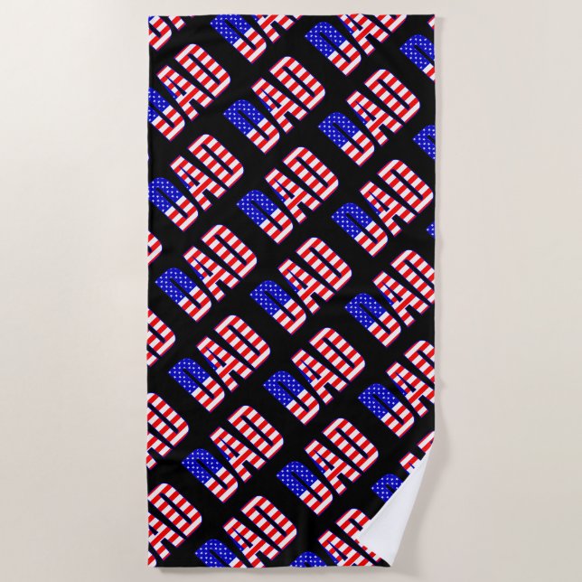 Dad American Flag Patterned Text Beach Towel (Front)