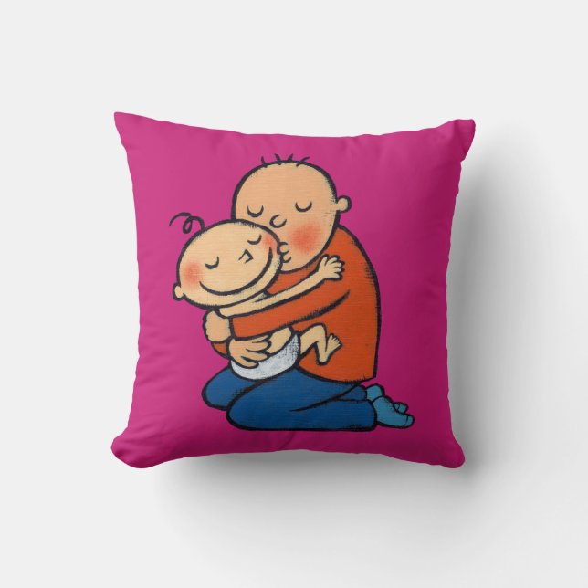Dad and Baby Hugging Throw Pillow (Front)