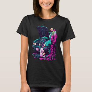 Dad and Daughter Fixing Car Retro Pop Car Mechanic T-Shirt