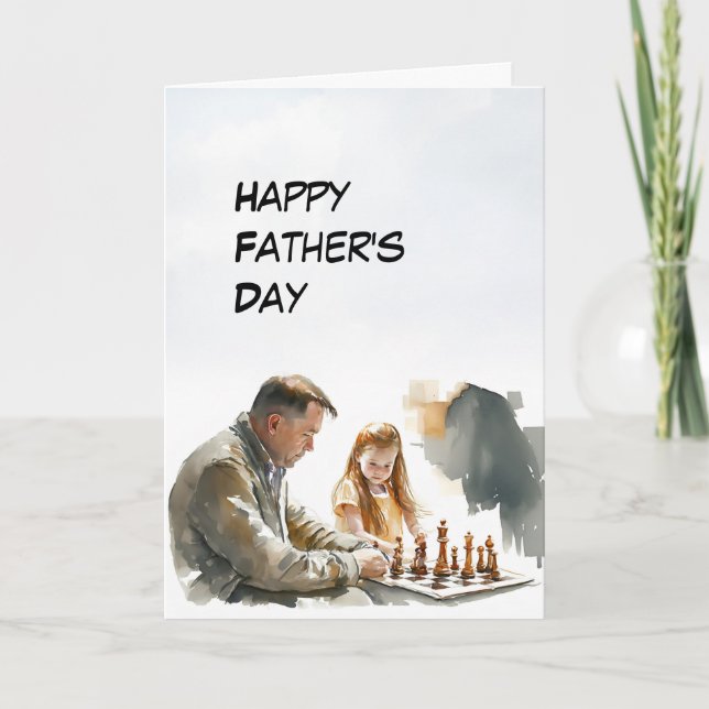Dad and Daughter playing chess Father's Day card (Front)