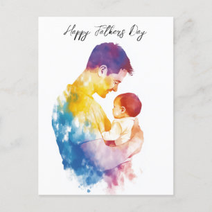 Dad and his son silhouette fathers day Folding Postcard