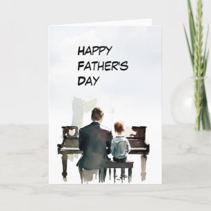 Dad and Son at the piano Father's Day card