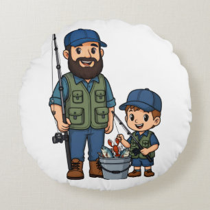 Dad and Son Fishing Day Round Pillow