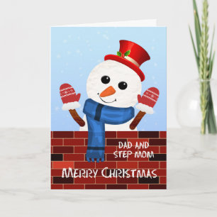 Dad and Step Mom Christmas Snowman Holiday Card
