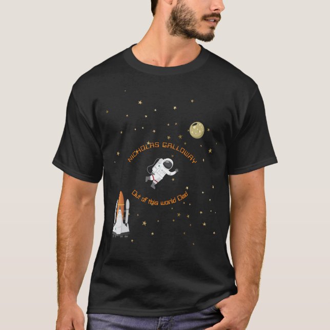 Dad Astronaut Moon Rocket Monogram Solar System T-Shirt (Front)