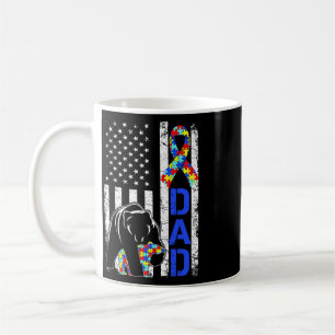 Dad Autism Awareness American Flag Fathers Day  Coffee Mug