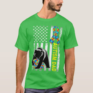 Dad Autism Awareness American Flag Fathers Day For T-Shirt