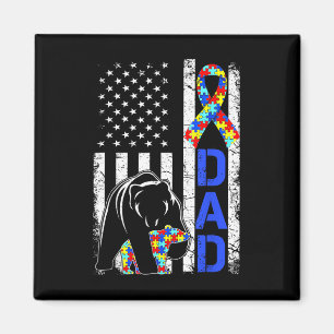 Dad Autism Awareness American Flag Fathers Day Magnet