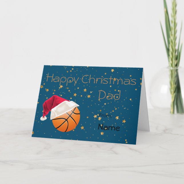Dad Basketball Sports Christmas Personalized Holiday Card (Front)