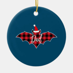 Dad Bat Christmas Papa Pajama Red Plaid Buffalo Ceramic Ornament