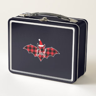 Dad Bat Christmas Papa Pajama Red Plaid Buffalo Metal Lunch Box