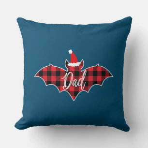 Dad Bat Christmas Papa Pajama Red Plaid Buffalo Throw Pillow