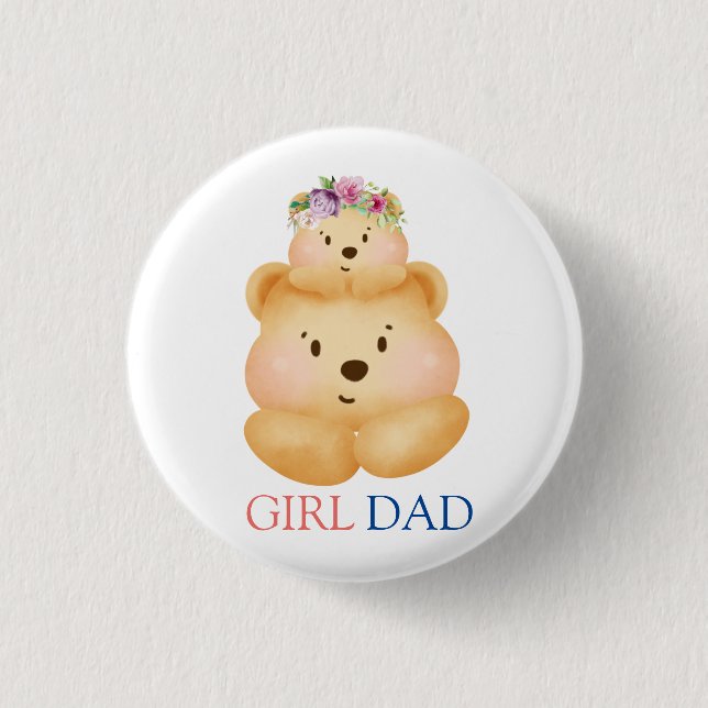 Dad Bear and Little Girl Bear Father's Day Button (Front)