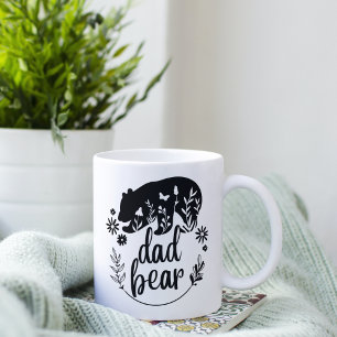Dad Bear Floral Black And White Coffee Mug