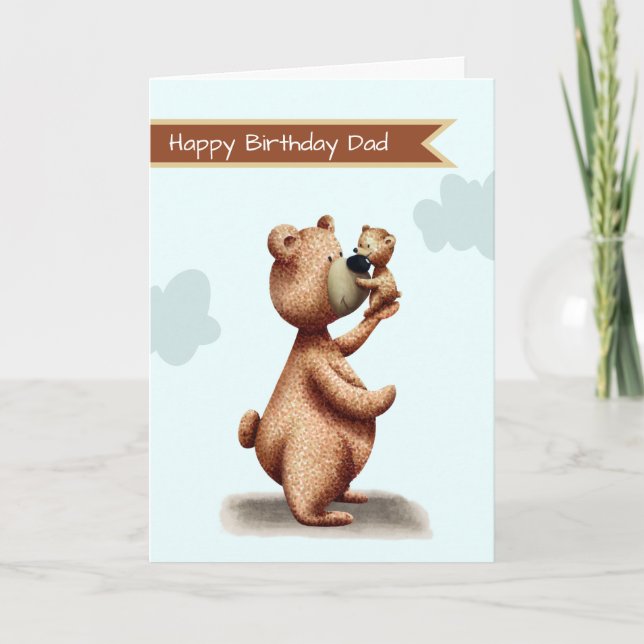 Dad Bear with Cub Father Personalized Birthday Card (Front)