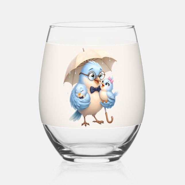 Dad Bird Stemless Glass Family Gift (Front)