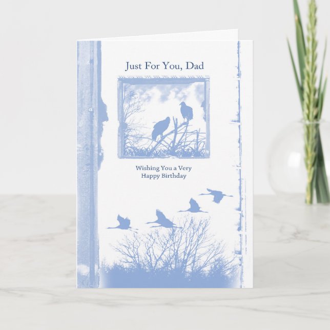 dad birthday card with birds - blue grunge (Front)