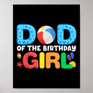 Dad Birthday Girl Kids Beach Ball Theme Party Pool Poster