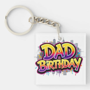 Dad Birthday Rainbow City Graffiti Keychain