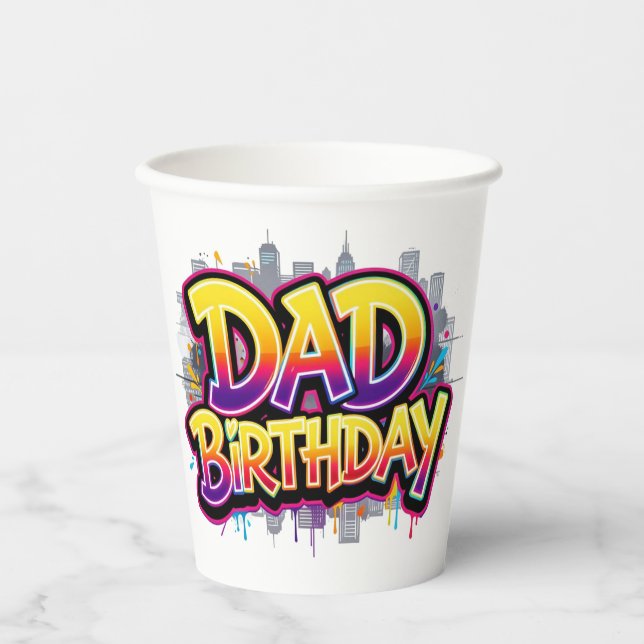 Dad Birthday Rainbow City Graffiti Paper Cups (Front)