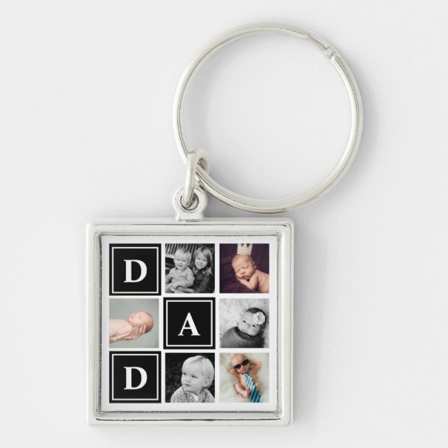 Dad Black Custom Photo Collage Keychain (Front)