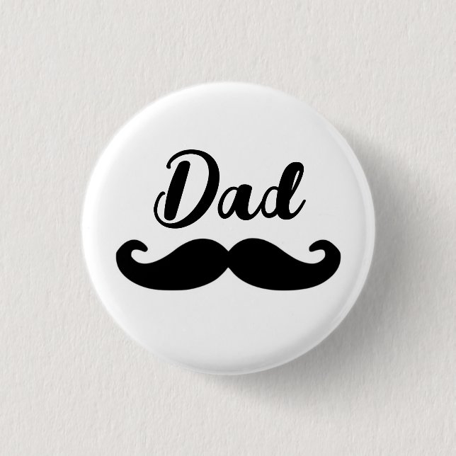 Dad black handlebar moustache 1 inch round button (Front)