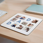 DAD Blue Letters Nine Family Photo Grid Collage Mouse Pad<br><div class="desc">Send a beautiful personalized gift to your mother (DAD) that he'll cherish forever. Special personalized family photo collage mouse pad to display your own special family photos and memories. Our design features a simple 9 photo collage grid design with "DAD" letters displayed in the grid design. Each photo is framed...</div>