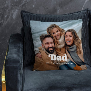Dad   Boho Text Overlay with Two Photos Throw Pillow