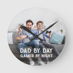 Dad By Day Gamer By Night Son And Dad Father's Day Round Clock