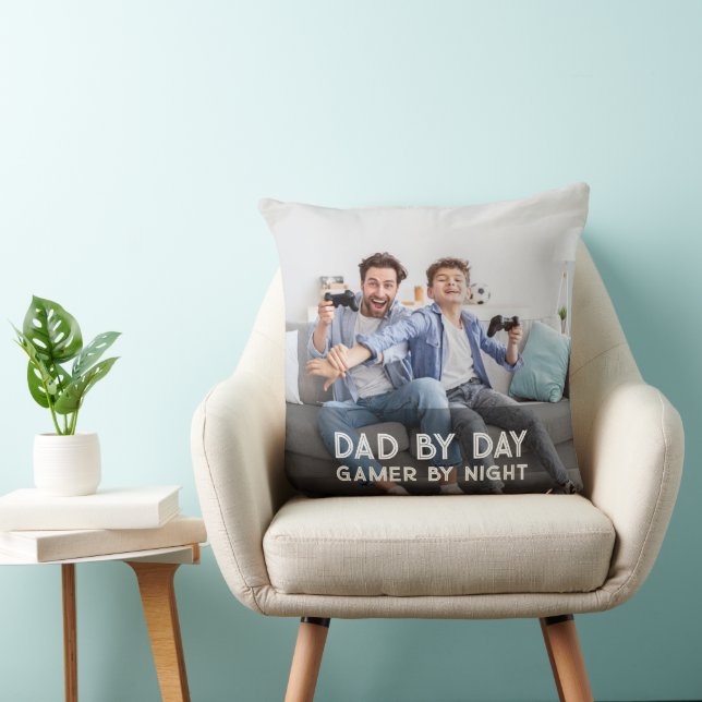 Dad By Day Gamer By Night Son And Dad Father's Day Throw Pillow (Chair)