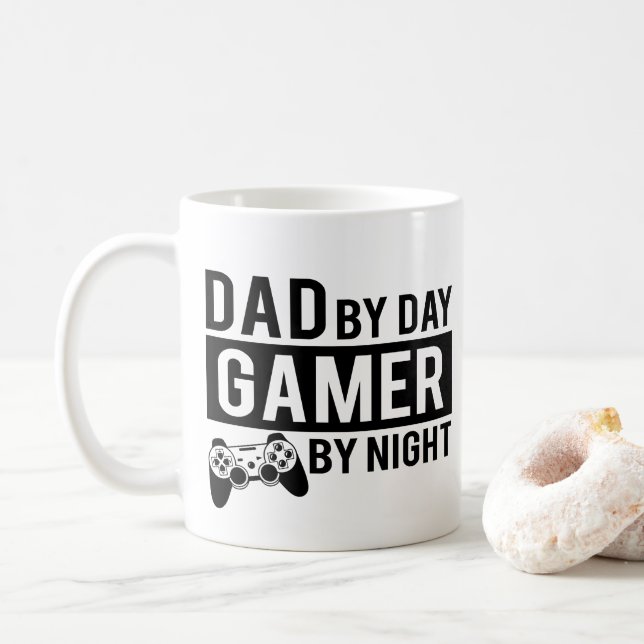 Dad by day gamer by night word art coffee mug (With Donut)