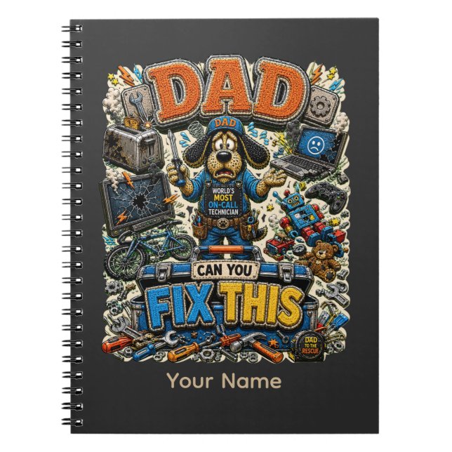 Dad Can Fix This Personalized Funny Dad T-Shirt, C Notebook (Front)