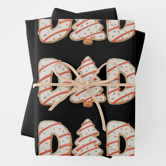 Dad Christmas Tree Cake Matching Family Holiday Wrapping Paper Sheet (In situ)