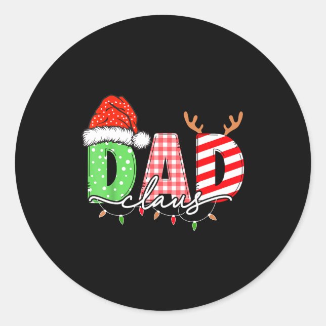 Dad Claus Xmas Christmas Lights Pajama Family Matc Classic Round Sticker (Front)