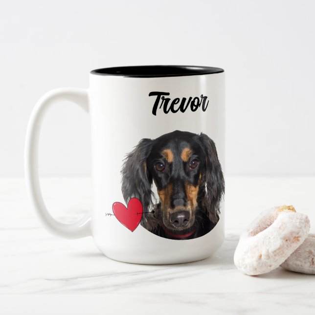 Dad custom dog photo/name & funny dog quote  Two-Tone coffee mug (With Donut)